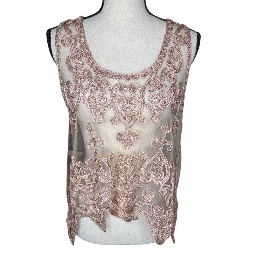 Blush Pink Sheer Top With Soutache Embroidery Sz S Fairycore Romantic Coquette